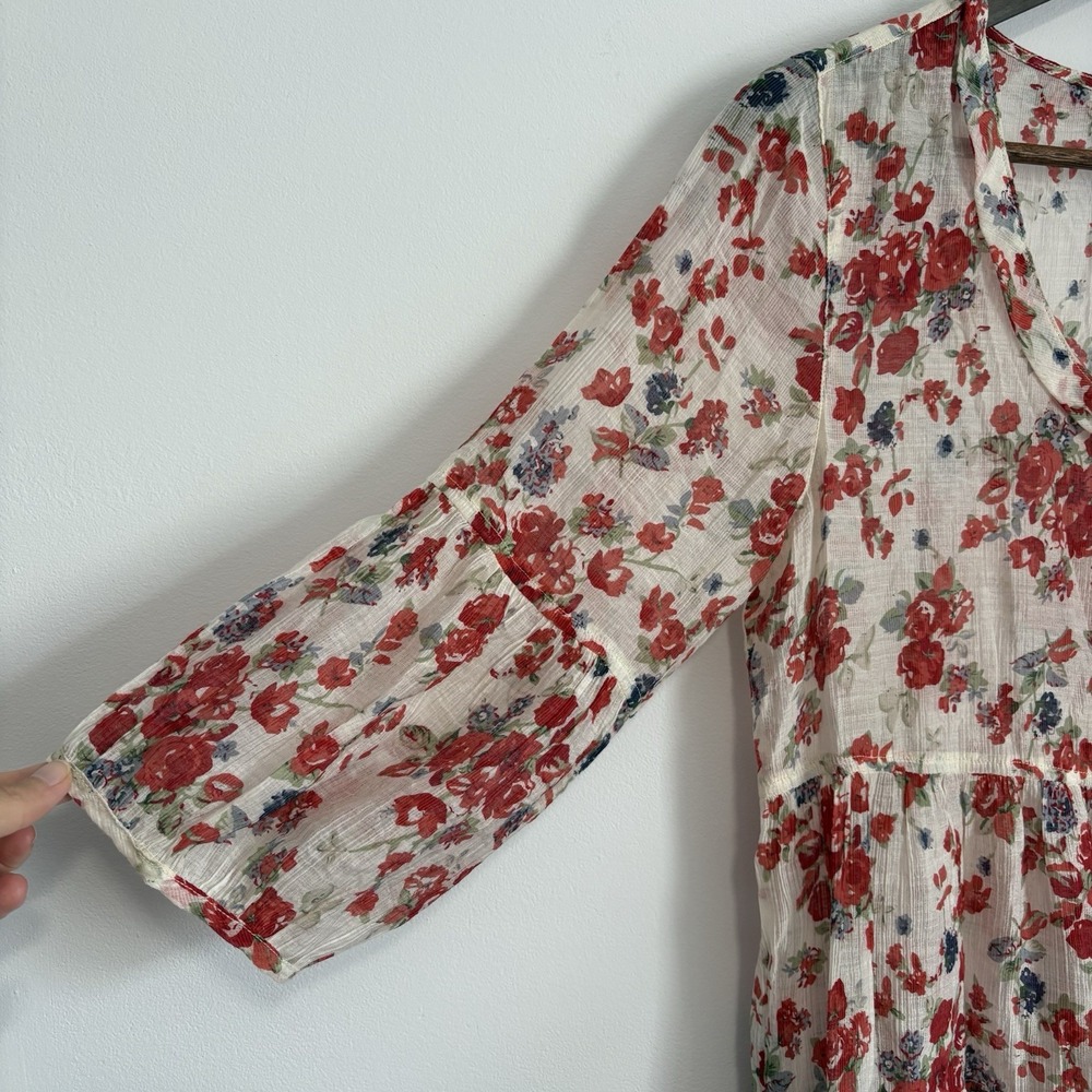 Tianello by Steve Barraza Shelby Blouse Tunic Top Size S Floral Sheer Peasant - Picture 7 of 8
